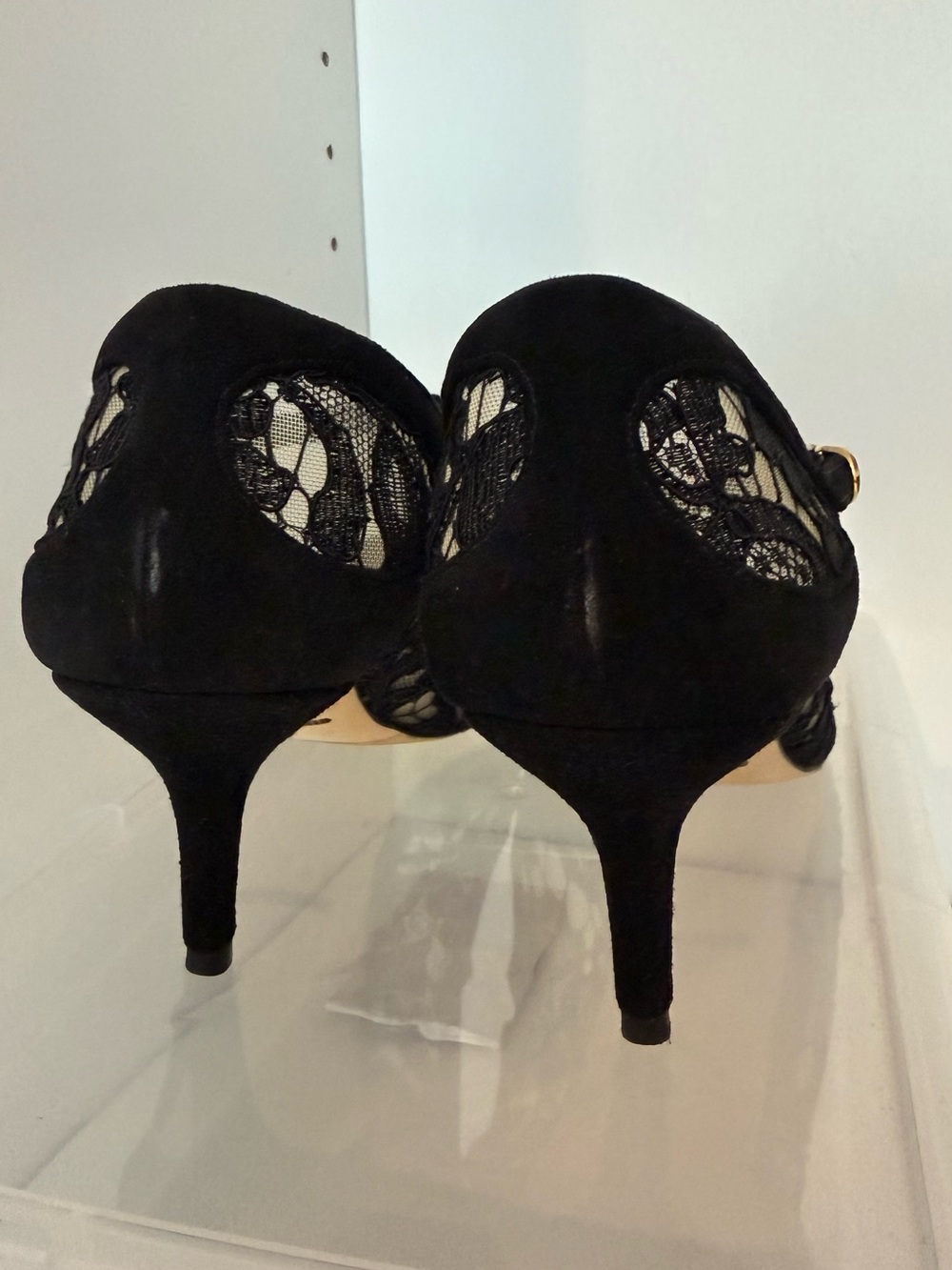 Dolce & Gabbana Black Lace Mary Jane Pumps with Suede Trim kitten heel - Picture 3 of 5